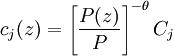 c_j(z)=\left[ \frac{P(z)}{P} \right]^{-\theta}C_j