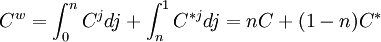 C^w=\int_0^n C^jdj+\int_n^1C^{*j}dj=nC+(1-n) C^*