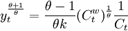y_t^{\frac{\theta+1}{\theta}}=\frac{\theta-1}{\theta k}(C_t^w)^{\frac{1}{\theta}}\frac{1}{C_t}