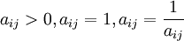 a_{ij}>0,a_{ij}=1,a_{ij}=\frac{1}{a_{ij}}