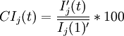 CI_j(t)=\frac {I_j^\prime(t)}{\overline{I_j(1)^\prime}}*100