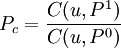 P_c=\frac{C(u,P^1)}{C(u,P^0)}
