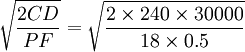 \sqrt{\frac{2CD}{PF}}=\sqrt{\frac{2\times240\times30000}{18\times0.5}}
