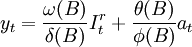 y_t=\frac{\omega(B)}{\delta(B)}I_t^r+\frac{\theta(B)}{\phi(B)}a_t