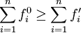 \sum_{i=1}^nf_i^0\ge \sum_{i=1}^nf'_i