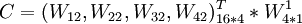 C=(W_{12},W_{22},W_{32},W_{42})_{16*4}^T*W_{4*1}^1