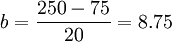 b=\frac{250-75}{20}=8.75