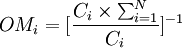 OM_i=[\frac{C_i\times\sum_{i=1}^{N}}{C_i}]^{-1}