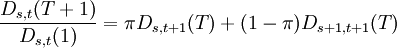 \frac{D_{s,t}(T+1)}{D_{s,t}(1)} = \pi D_{s,t+1}(T)+(1-\pi)D_{s+1,t+1}(T)