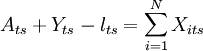 A_{ts}+Y_{ts}-l_{ts}=\sum_{i=1}^NX_{its}