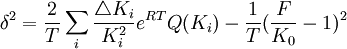 \delta^2=\frac{2}{T}\sum_i\frac{\triangle K_i}{K_i^2}e^{RT}Q(K_i)-\frac{1}{T}(\frac{F}{K_0}-1)^2