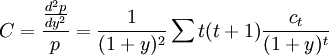 C=\frac{\frac{d^2p}{dy^2}}{p}=\frac{1}{(1+y)^2}\sum t(t+1)\frac{c_t}{(1+y)^t}