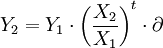 Y_2=Y_1\cdot\left(\frac{X_2}{X_1}\right)^t\cdot\partial