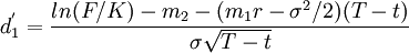 d^'_1=\frac{ln(F/K)-m_2-(m_1 r-\sigma^2/2)(T-t)}{\sigma\sqrt{T-t}}